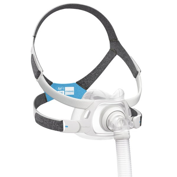 An image of the AirFit F40 Complete Mask System, which includes a full face mask with headgear, frame, and cushion.